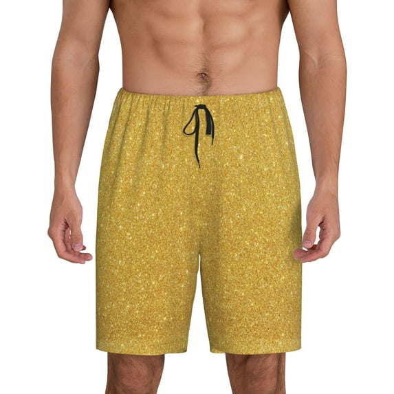 Naloa Gold Shiny Men's Short Pajama Pants, Lounge Comfort Shorts with Elasticized Waistband and Side Pockets - 3X-Large