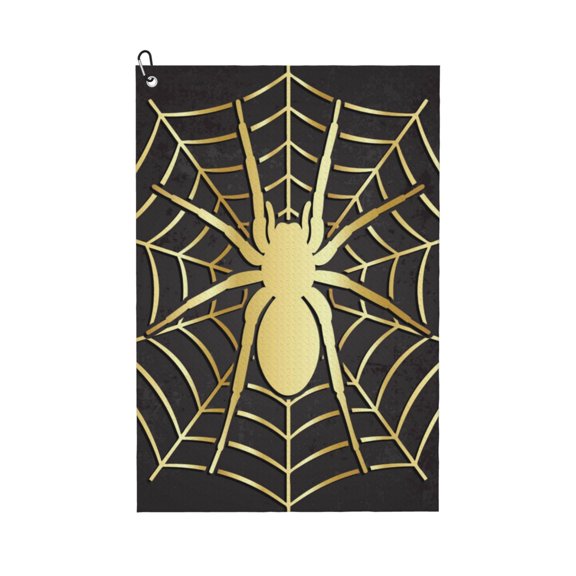Naloa Gold Spider On The Web Golf Towel Golf Gift for Men and Women Golf Towel with Carabiner Clip to Quickly Remove Mud, Dirt and Sweat