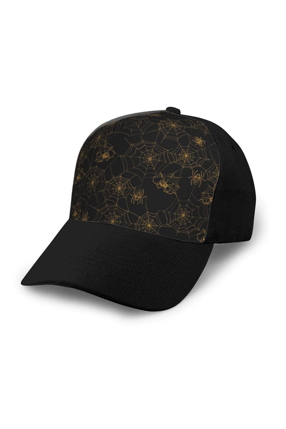 Gold Spiders And Cobwebs Adult adjustable Print Baseball Hat, Patchwork curved brim baseball capfor Men and Women, One Size