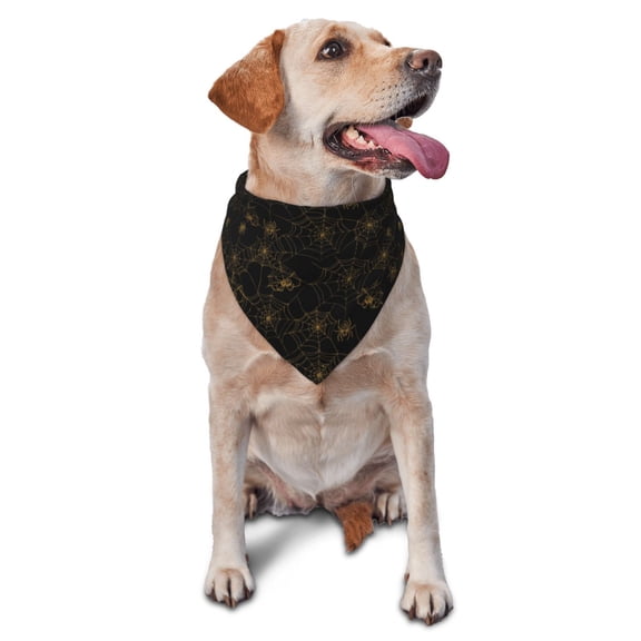 Naloa Gold Spiders And Cobwebs Dog Bandanas 1PC Washable Triangle Dog Scarfs Premium Durable Fabric, for Small Medium Large Dogs and Cats