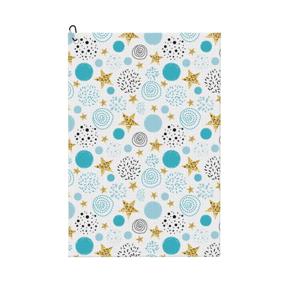 Naloa Gold Stars Blue Dots Pattern Golf Towel Golf Gift for Men and Women Golf Towel with Carabiner Clip to Quickly Remove Mud, Dirt and Sweat