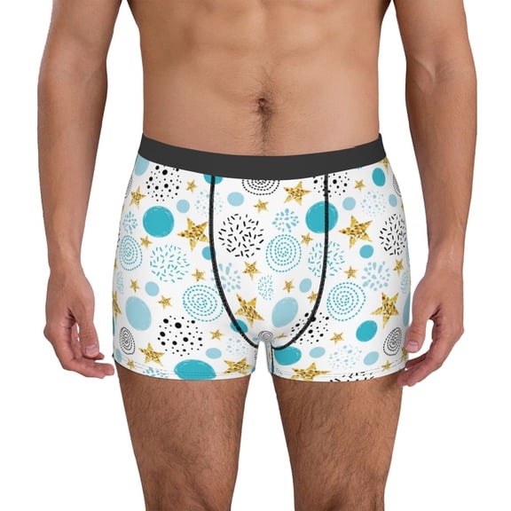 Naloa Gold Stars Blue Dots Pattern Mens Underwear - Boxers for Men, Mens Boxer Briefs, Classic Briefs for Men-XX-Large