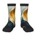 thumbnail image 1 of Naloa Golden Blue Leaf Design Kids Socks Unisex Kids and Toddlers' Crew Socks, ,1 Pairs, 1 of 5