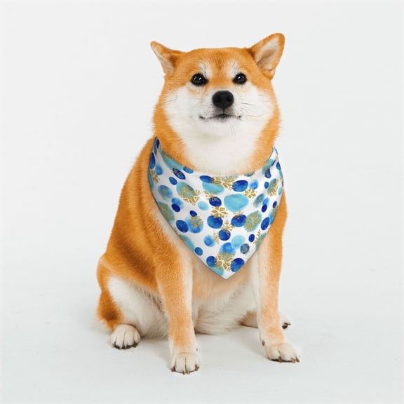 Naloa Golden Blue Snowflakes Dog Bandana Large and Small-Dog Scarf Bib Handkerchief Accessories for Dogs and Cats(S-L)-Large