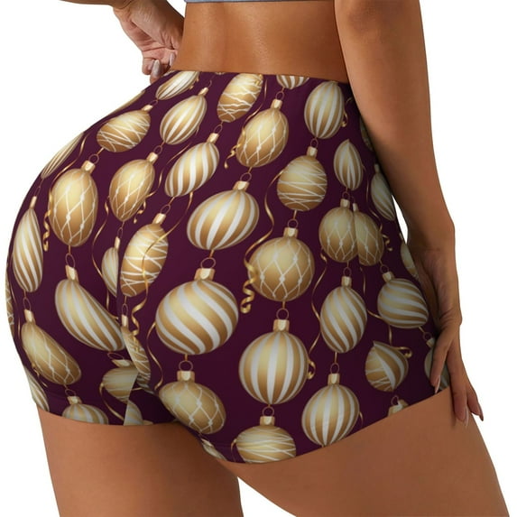 Naloa Golden Christmas Balls Biker Shorts for Women Seamless Scrunch Short Women’s Yoga Shorts for Gym Running Sport Shorts-XX-Large