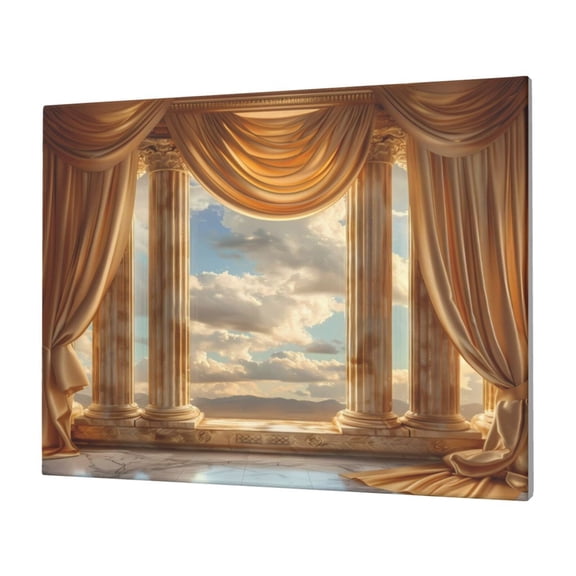 Naloa Golden Drapes Pillars Clouds Print Canvas Picture,Wall Pictures, Modern Decorative Poster,Art Prints for Bedroom, Toilet, 40 x 30 cm, Built-in Wooden Frame