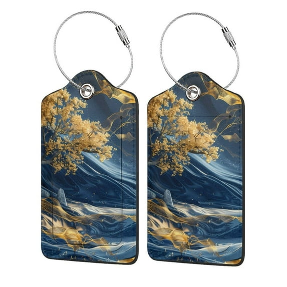 Naloa Golden Fantasy Landscape Luggage Tag for Suitcase Leather Baggage Tag with Stainless Steel Loop Privacy Cover for Women Men Girls-1
