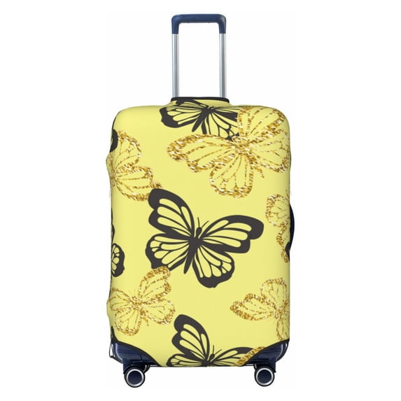 Naloa Golden Glitter Butterflies Elastic Suitcase Protector, Travel Suitcase Protector Cover Fits 18-32in Suitcase - X-Large
