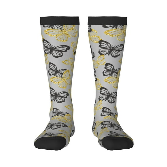 Naloa Golden Glitter Butterflies Thigh High Socks Extra Long Stretchy Sock Women Over Knee High Opaque Stocking Daily Wear