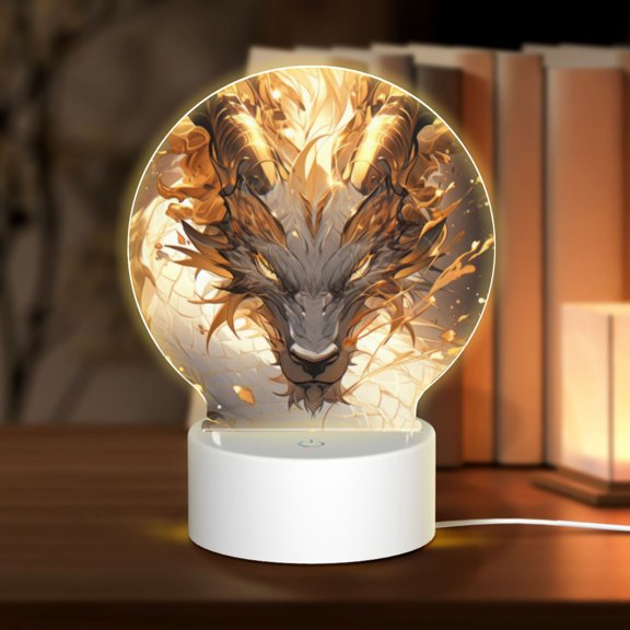 Naloa Golden Horned White Dragon Acrylic LED Night Light Custom LED Lights Personalized Nightlight Customized Gifts for Family Couples Friends
