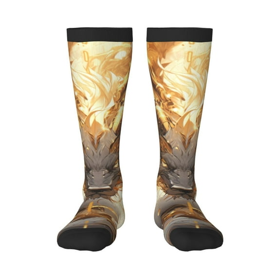 Naloa Golden Horned White Dragon Thigh High Socks Extra Long Stretchy Sock Women Over Knee High Opaque Stocking Daily Wear