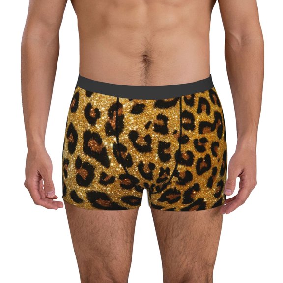 Naloa Golden Leopard Glitter Mens Underwear - Boxers for Men, Mens Boxer Briefs, Classic Briefs for Men-Small