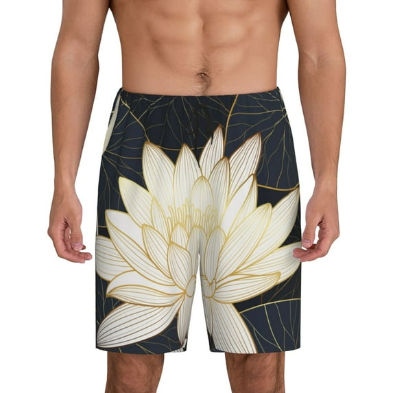Naloa Golden Lotus Men's Short Pajama Pants, Pj Shorts, Lounge Comfort Shorts-4X-Large