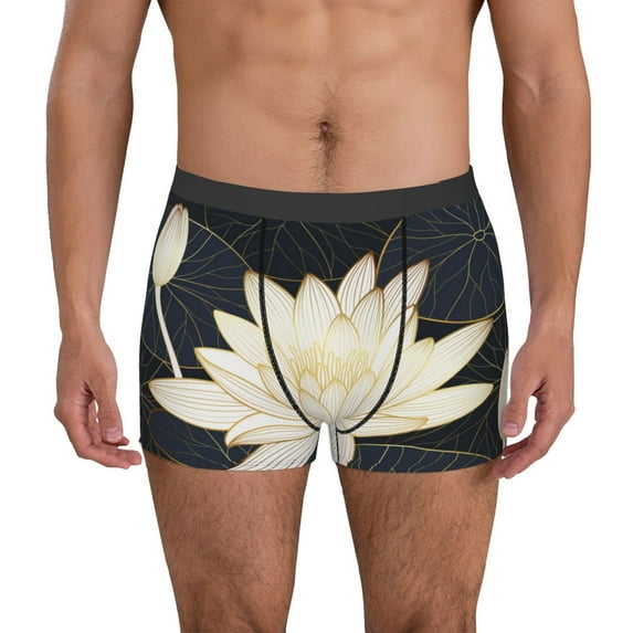 Naloa Golden Lotus Mens Underwear - Boxers for Men, Mens Boxer Briefs, Classic Briefs for Men-Medium