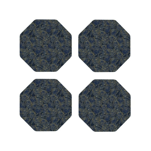 Naloa Golden Peonies Leather Coasters for Drinks, Durable Drink Coasters 4 Set for Tabletop Protection, Luxurious Home Décor and Housewarming Gift ( {designName})Octagon