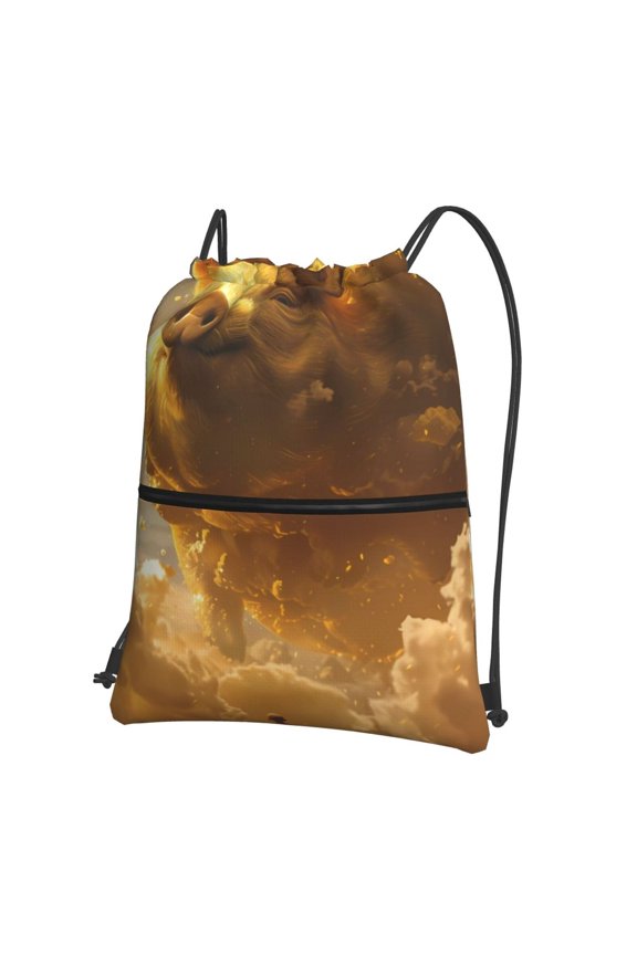 Golden Pig Cloud Fantasy Drawstring Backpack String Bag Cinch Water Resistant for Gym Shopping Sport Yoga