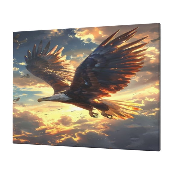 Naloa Golden Sky Bald Eagle Print Canvas Picture,Wall Pictures, Modern Decorative Poster,Art Prints for Bedroom, Toilet, 40 x 30 cm, Built-in Wooden Frame