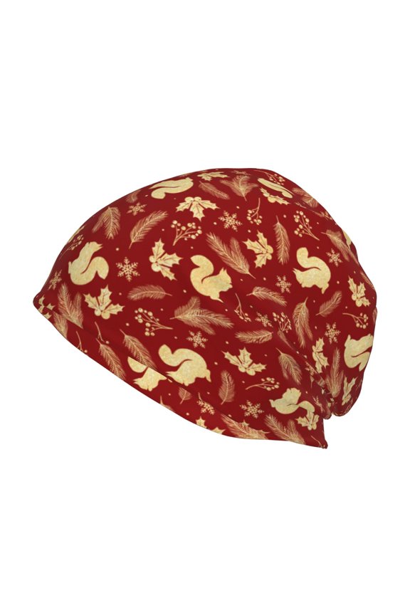 Golden Squirrels Holiday Beanie for Men Women Knitted Unisex Winter Hat Beanies Cap Knit Cuffed Beanies Hats