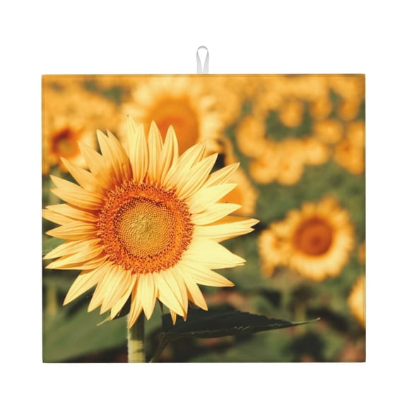 Naloa Golden Sunflower In Field Dish Drying Mat for Kitchen Counter, Heat Resistant Drainer Mats, Absorbent Draining Mat,Dish Rack Pad,16"x18"