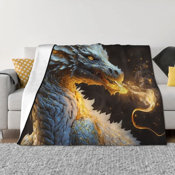 Naloa Golden White Fire Dragon Flannel Blankets - Thick and Warm Blanket for Winter, Soft Fuzzy Plush King Blanket for All Seasons80"x60"