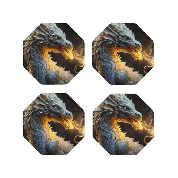 Naloa Golden White Fire Dragon Leather Coasters for Drinks, Durable Drink Coasters 4 Set for Tabletop Protection, Luxurious Home Décor and Housewarming Gift ( {designName})Octagon