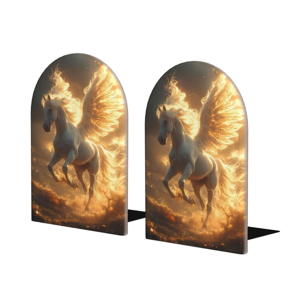 Naloa Golden Winged White Horse 2 Pcs Bookend Large Capacity Office Book Ends for Home Office Library School Study Decoration