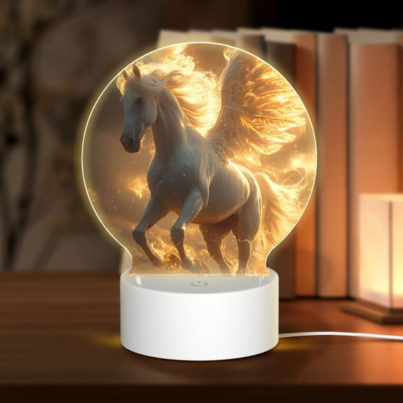 Naloa Golden Winged White Horse Acrylic LED Night Light Custom LED Lights Personalized Nightlight Customized Gifts for Family Couples Friends
