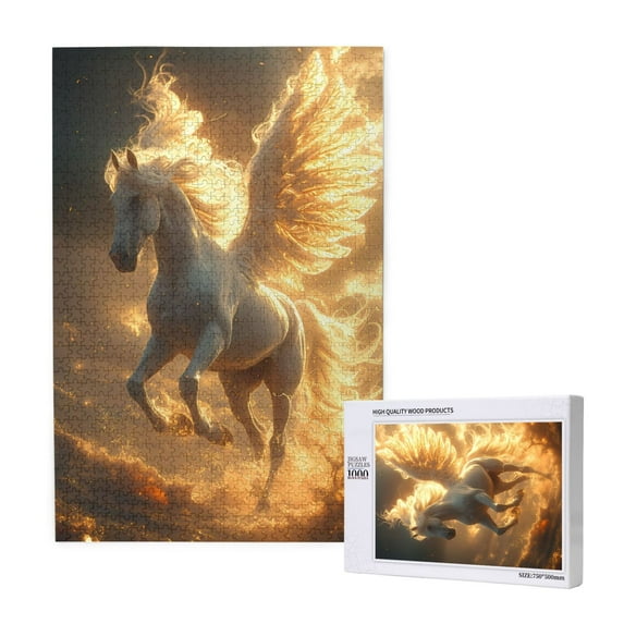 Naloa Golden Winged White Horse Custom Puzzles Personalized Puzzle 1000 Pieces from Photo Custom Jigsaw Puzzle for Wedding, Graduation, (29.5×19.7in, Vertical)