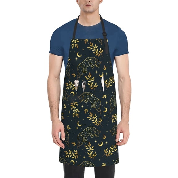Naloa Golden line fox Apron Kitchen Aprons with Pockets for Women Men Chef