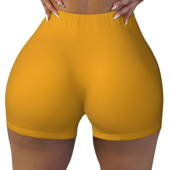 Naloa Goldenrod Biker Shorts for Women Seamless Scrunch Short Women’s Yoga Shorts for Gym Running Sport Shorts - Large