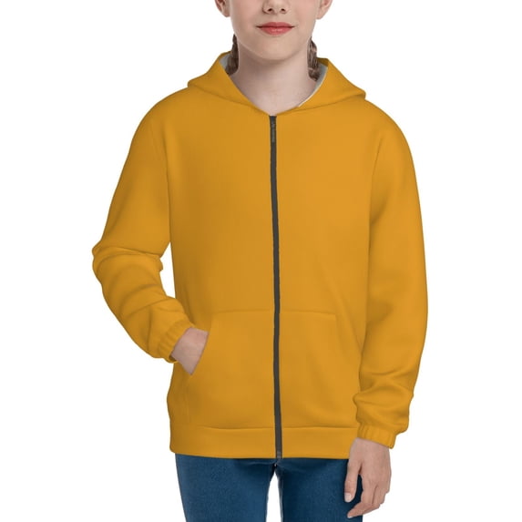 Naloa Goldenrod Teenage Zipper Hoodie, Long Sleeve Zip Up Hoodies Casual Jackets Tops for 7-12 Years-Small