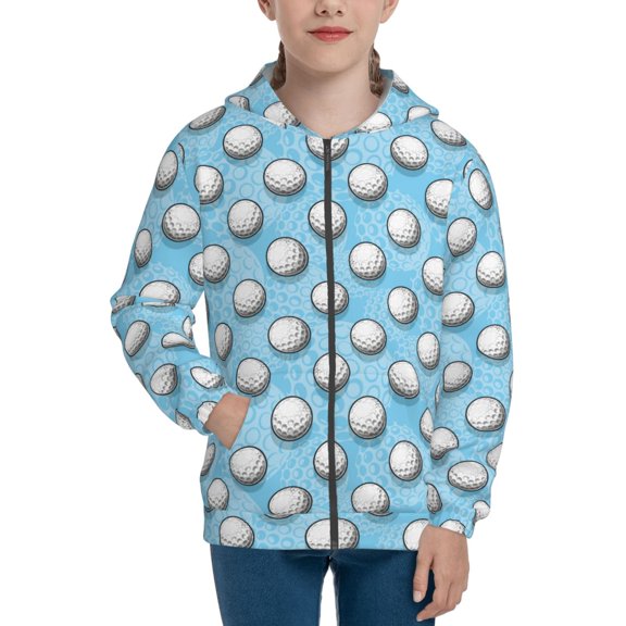 Naloa Golf Balls 1 Teenage Zipper Hoodie, Long Sleeve Zip Up Hoodies Casual Jackets Tops for 7-12 Years-Small