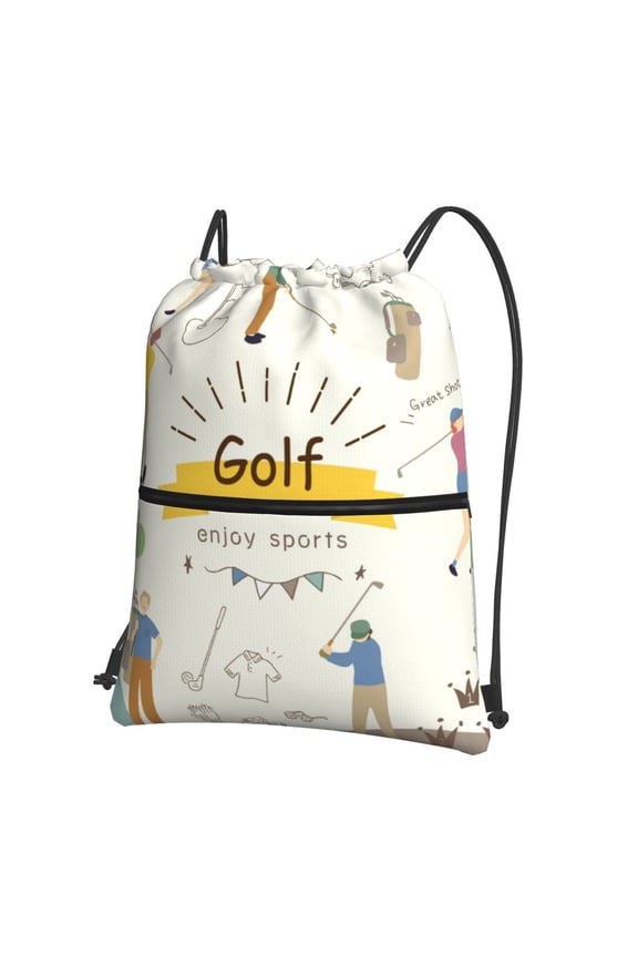 Golf Icons And Golfer Drawstring Backpack String Bag Cinch Water Resistant for Gym Shopping Sport Yoga