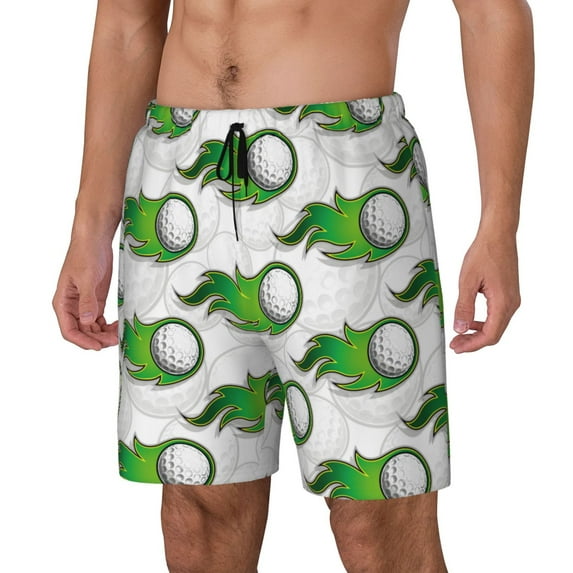 Naloa Golf balls Print Men Swim Trunks with Compression Liner ,Board Shorts,Men's Swim Shorts with Drawstring and Elastic Waistband-Medium