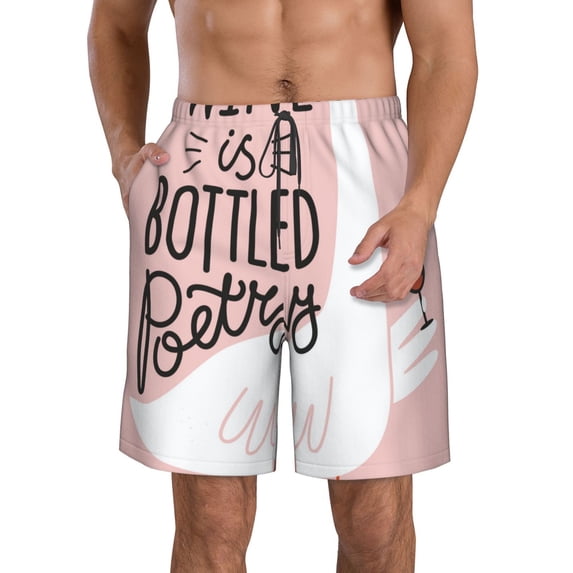 Naloa Goose Holding Wineglass with Red Wine Men's Beach Shorts, Surfing shorts, Swim trunks, Quick Dry Swim Trunks for Surfing Beach Fun - Small
