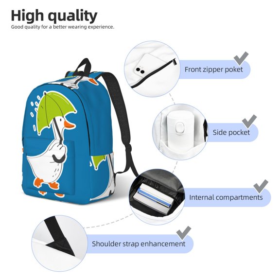Naloa Goose Holding an Umbrella Print Durable Canvas College Rucksack,Laptop Excursion Backpack,Travel Notebook School Backpack,Bookbag For Men Women