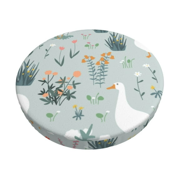 Naloa Goose and Doodle Flowers Round Bar Stool Cushion Cover 12-14 inch, Fits Kitchen, Office, Restaurant Chairs - 12 inch