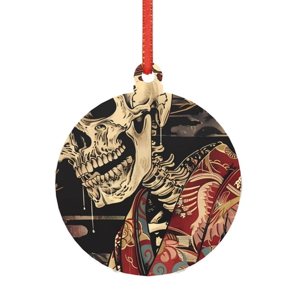 Naloa Gothic Eastern Floral Skull Acrylic Santa Tree Decorations Christmas Hanging Pendant for Christmas Winter New Year Party Hanging Decorations-Round Shape