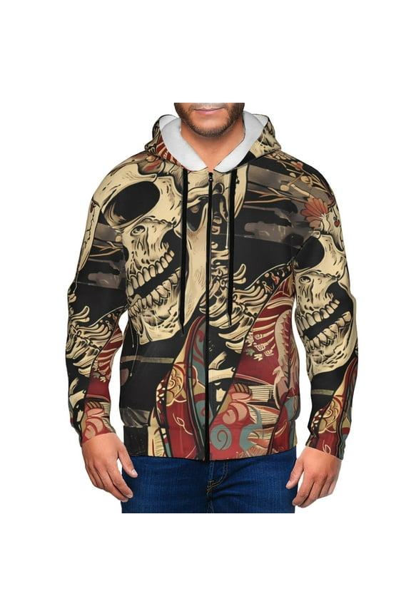 Gothic Eastern Floral Skull Men’s Hoodies, Zip up Hoodie, Sweatshirts,Hoodies for Men Sizes S-3XL-Medium