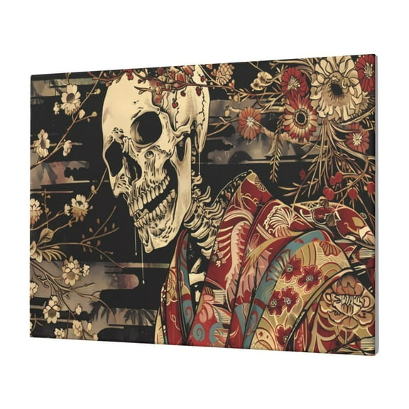 Naloa Gothic Eastern Floral Skull Print Canvas Picture,Wall Pictures, Modern Decorative Poster,Art Prints for Bedroom, Toilet, 40 x 30 cm, Built-in Wooden Frame