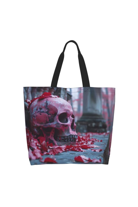 Gothic Red Skull Cemetery Tote Bag for Women Large Capacity Shoulder Bag for College Work Travel Shopping