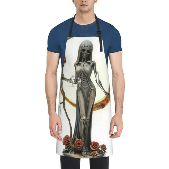 Naloa Gothic Skeleton With Roses Apron Kitchen Aprons with Pockets for Women Men Chef
