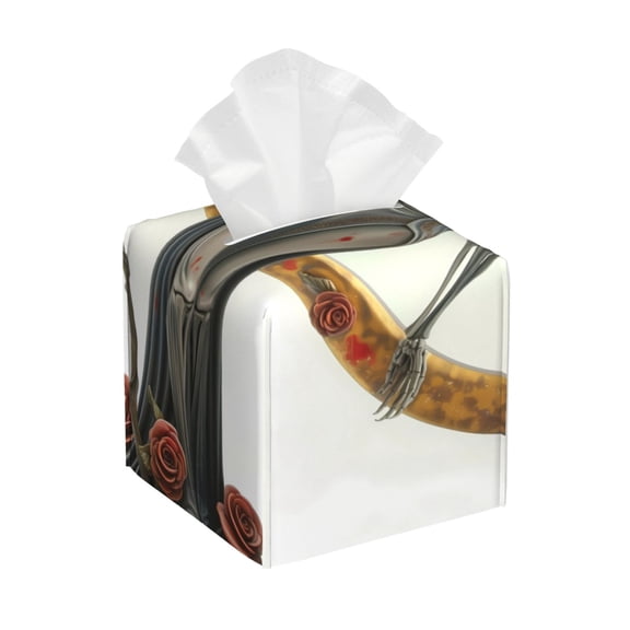 Naloa Gothic Skeleton With Roses Tissue Box Cover Leather Tissue Holder Square Facial Tissue Case for Bathroom, Vanity Countertop, Tabletop, Car