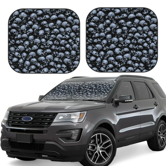 Naloa Gothic Skull 2 Piece Foldable Car Sun Shades, Car Windshield Sunshade, Front Window Sunshade for Car, Truck, SUV - Large