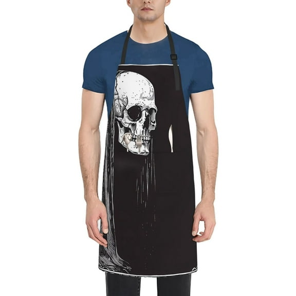Naloa Gothic Skull Drape Apron Kitchen Aprons with Pockets for Women Men Chef