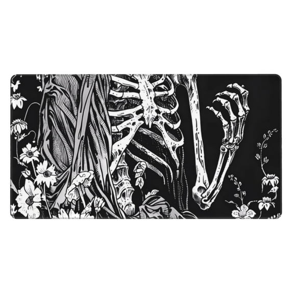 Naloa Gothic Skull Floral Art Gaming Mouse Pad Large Mouse Mat Long Extended Desk Pad Non-Slip Rubber Mice Pads Stitched Edges Thin Pad (16x29.5 Inch)