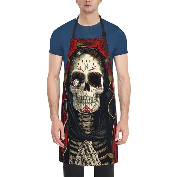 Naloa Gothic Skull With Roses Apron Kitchen Aprons with Pockets for Women Men Chef