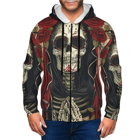 Naloa Gothic Skull With Roses Men’s Hoodies, Zip up Hoodie, Sweatshirts,Hoodies for Men Sizes S-3XL-Medium