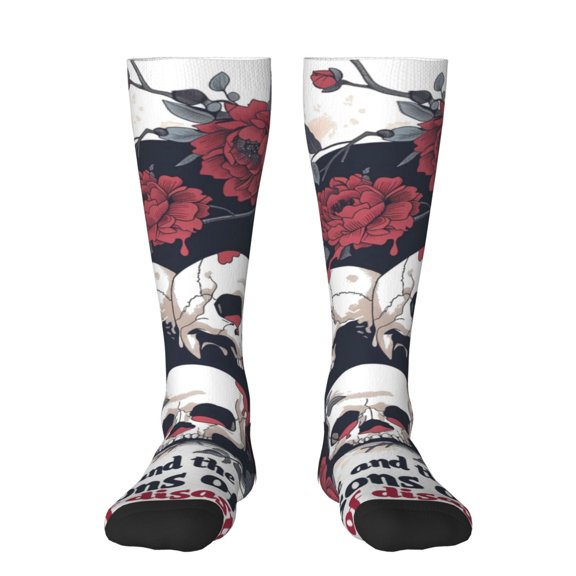 Naloa Gothic Skulls And Roses Knee Socks, High Socks Long Stretchy Sock Women Knee High Stocking, Long Socks for Women