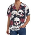thumbnail image 1 of Naloa Gothic Skulls And Roses Men's Loose Fit Cuban Collar Short-Sleeve Shirt, Hawaiian Shirts, Mens Shirts Casual for Everyday Wear Outings-XX-Large, 1 of 5